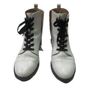 Hallogen Layla White Leather Lace Up Boot